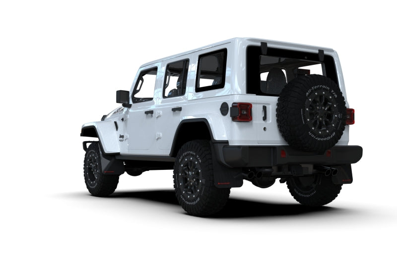 Rally Armor 2018+ Jeep Wrangler Rubicon JL Black UR Mud Flap w/ Red Logo Rally Armor RALMF124-UR-BLK-RD