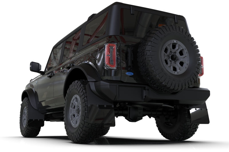 Rally Armor 21-22 Ford Bronco (Plstc Bmpr + RB - NO Rptr/Sprt) Blk Mud Flap w/Area Blue Logo - Black Ops Auto Works