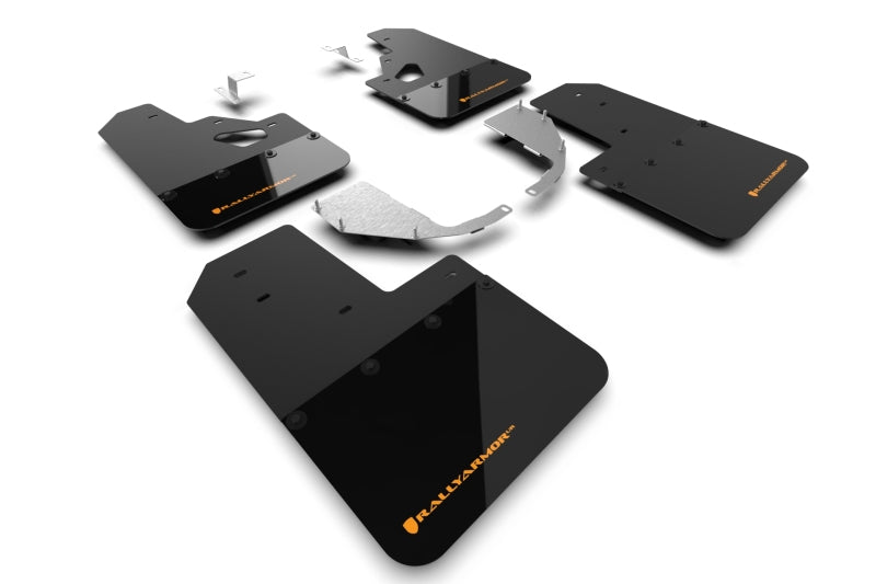 Rally Armor 21-22 Ford Bronco (Steel Bmpr + RR- NO Rptr/Sprt) Blk Mud Flap w/Cy Orange Logo - Black Ops Auto Works