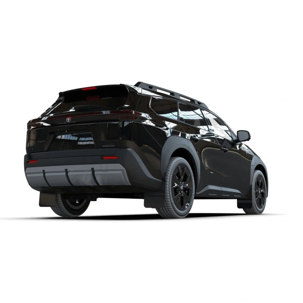 Rally Armor MF156-UR-BLK-MBK black UR mud flap kit with metallic black logo for 2026 Subaru Trailseeker, product photo 2