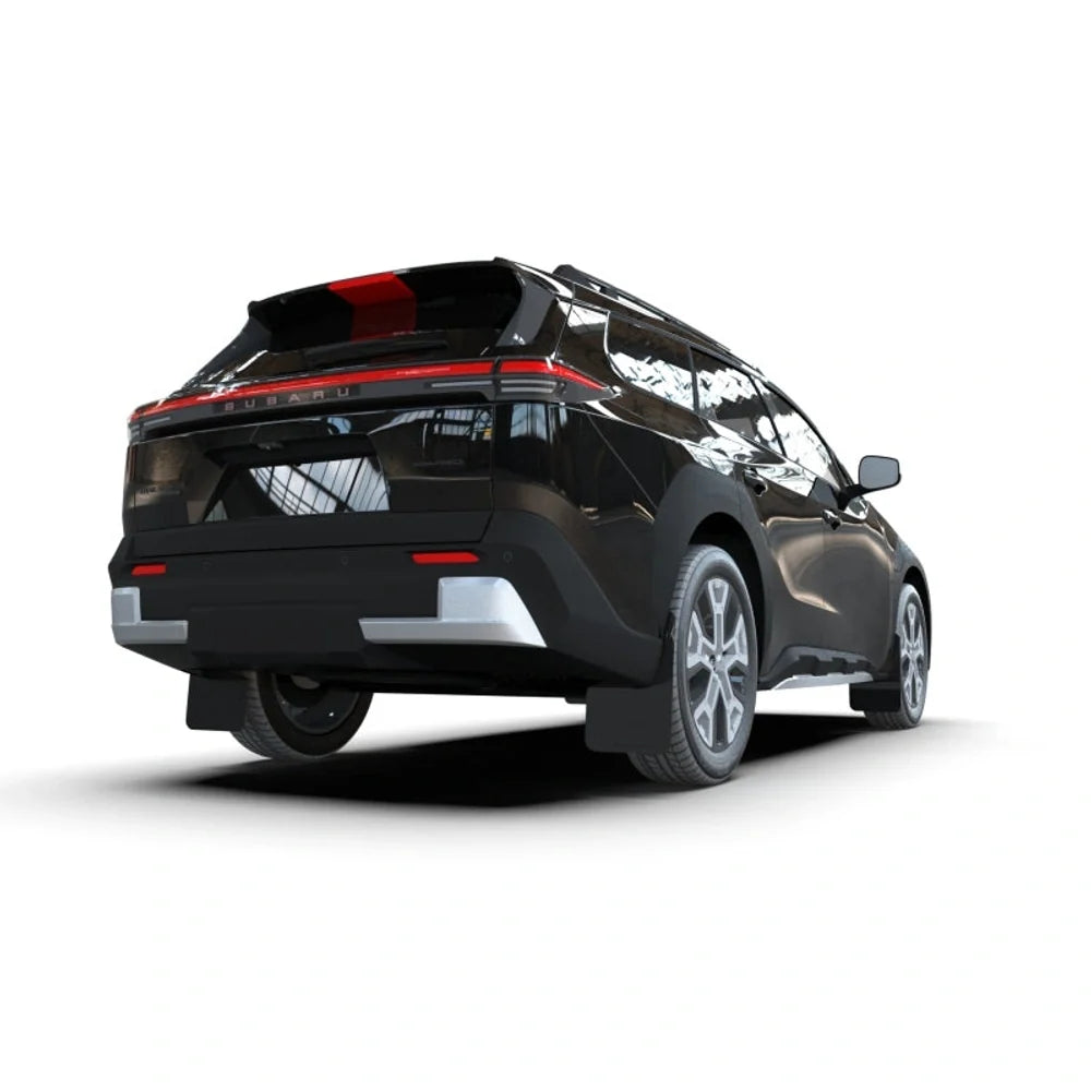 Rally Armor MF156-UR-BLK-WH black UR mud flap kit with white logo for 2026 Subaru Trailseeker, product photo 4