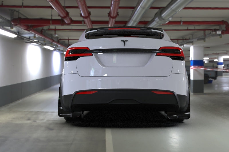 Rally Armor 2022 Tesla Model X Black UR Mud Flap w/ White Logo - Rally Armor MF102-UR-BLK/WH