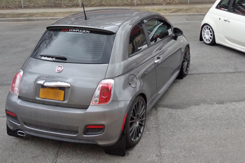Rally Armor 12-18 Fiat 500 (Pop/Sport/Lounge/Abarth) Black UR Mud Flap w/ Red Logo - Rally Armor MF25-UR-BLK/RD