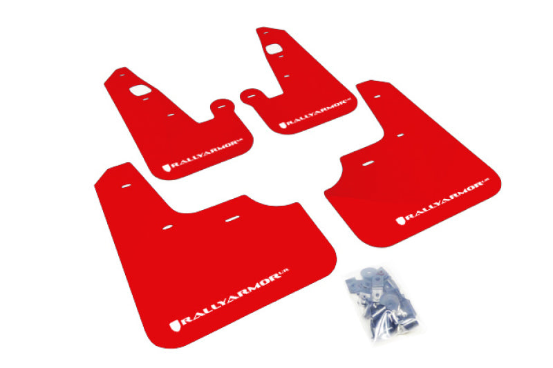 Rally Armor 07-17 Mitsubishi Lancer Red UR Mud Flap w/ White Logo - Rally Armor MF8-UR-RD/WH