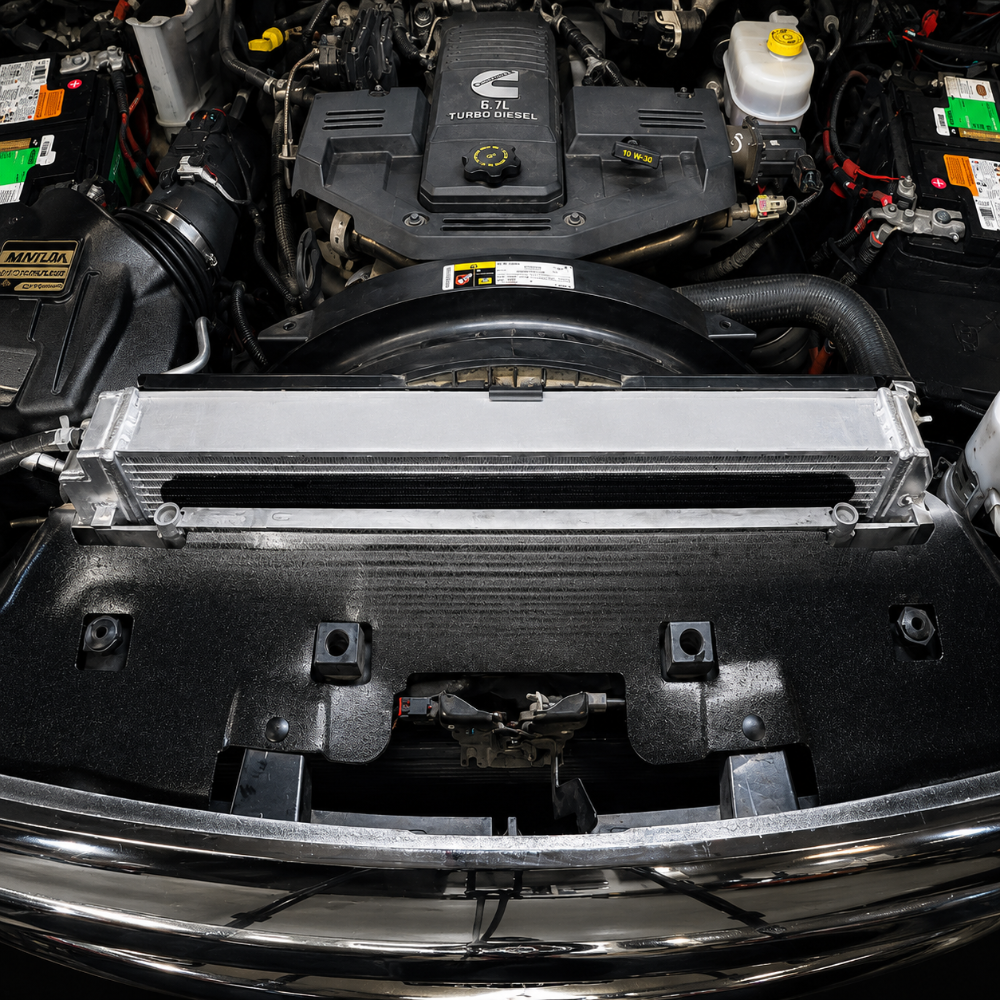Performance radiator upgrade for Ram 2500 and 3500 6.7L Cummins diesel trucks