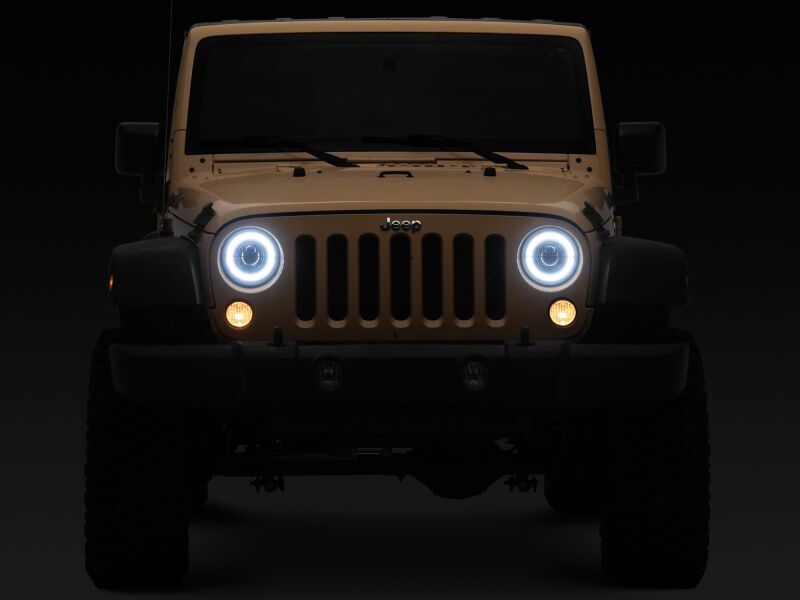 Raxiom Raxiom 07-08 Jeep Wrangler JK Hi Output LED Headlights/Angel Eye DRL- Black Housing- Clear Lens