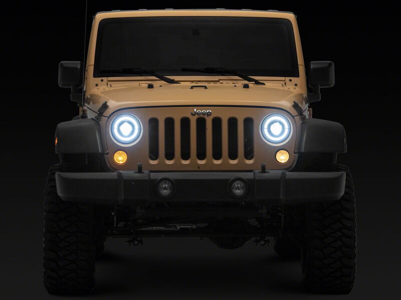 Raxiom Raxiom 07-08 Jeep Wrangler JK Hi Output LED Headlights/Angel Eye DRL- Black Housing- Clear Lens