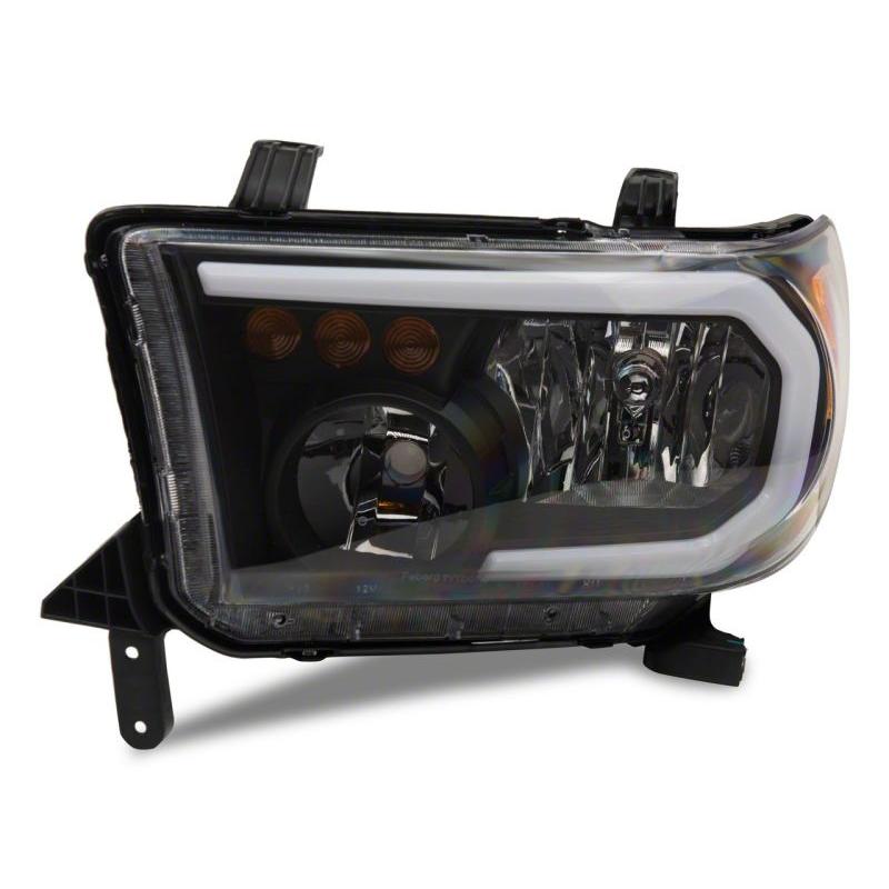 Raxiom Raxiom 07-13 Toyota Tundra Axial Series Headlights w/ LED Bar- Black Housing (Clear Lens)