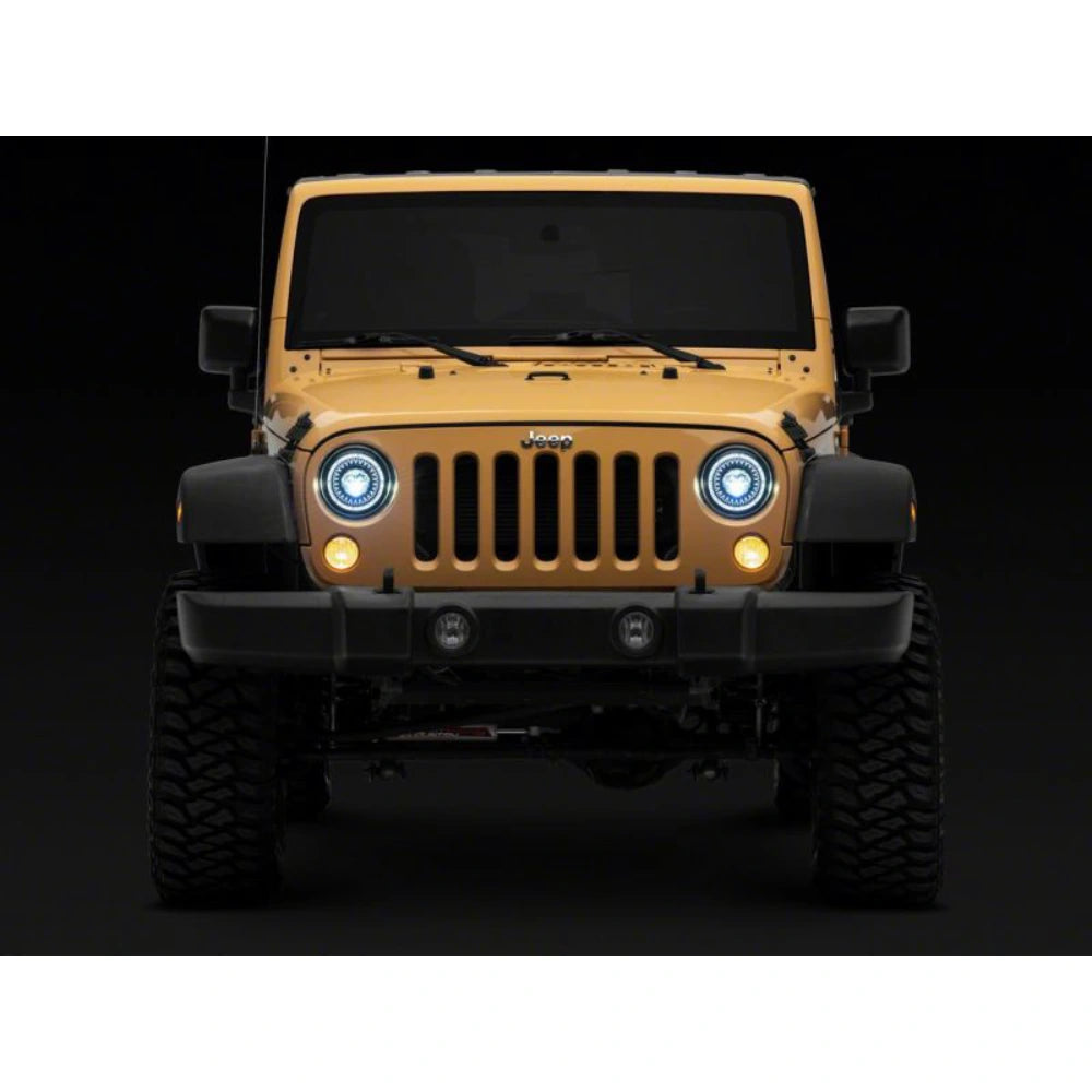 Raxiom 07-18 Jeep Wrangler JK Axial Series 7-In Dragon Eye LED Headlights- Blk Housing (Clear Lens) - Raxiom J167194