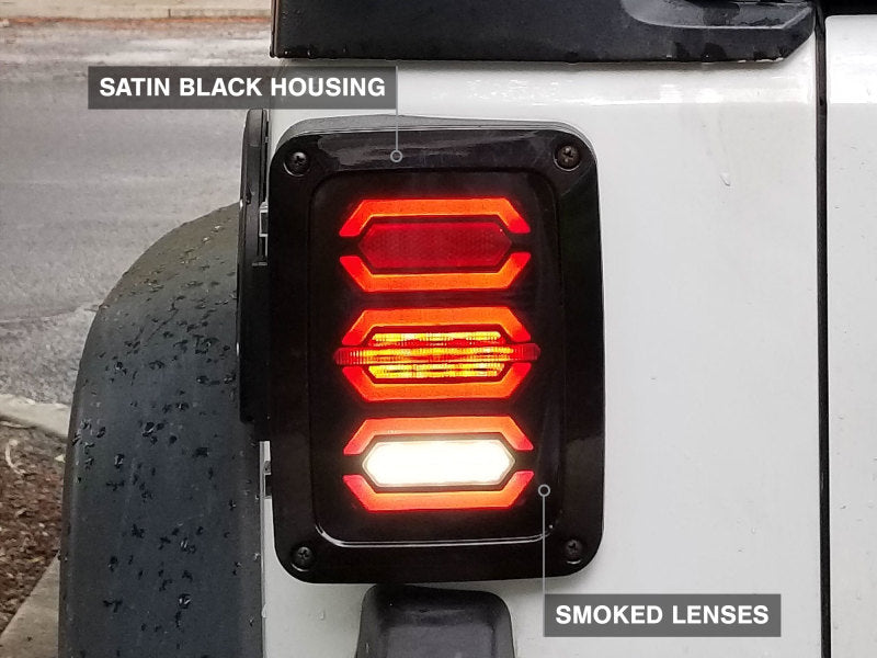 Raxiom 07-18 Jeep Wrangler JK LED Tail Lights- Black Housing (Smoked Lens)-Tail Lights-Raxiom-810020645552-