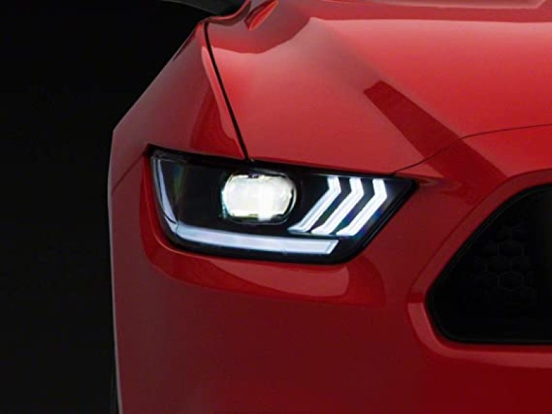 Raxiom 15-17 Ford Mustang Projector Headlights OEM HID Bulbs- Black Housing (Clear Lens) - Black Ops Auto Works