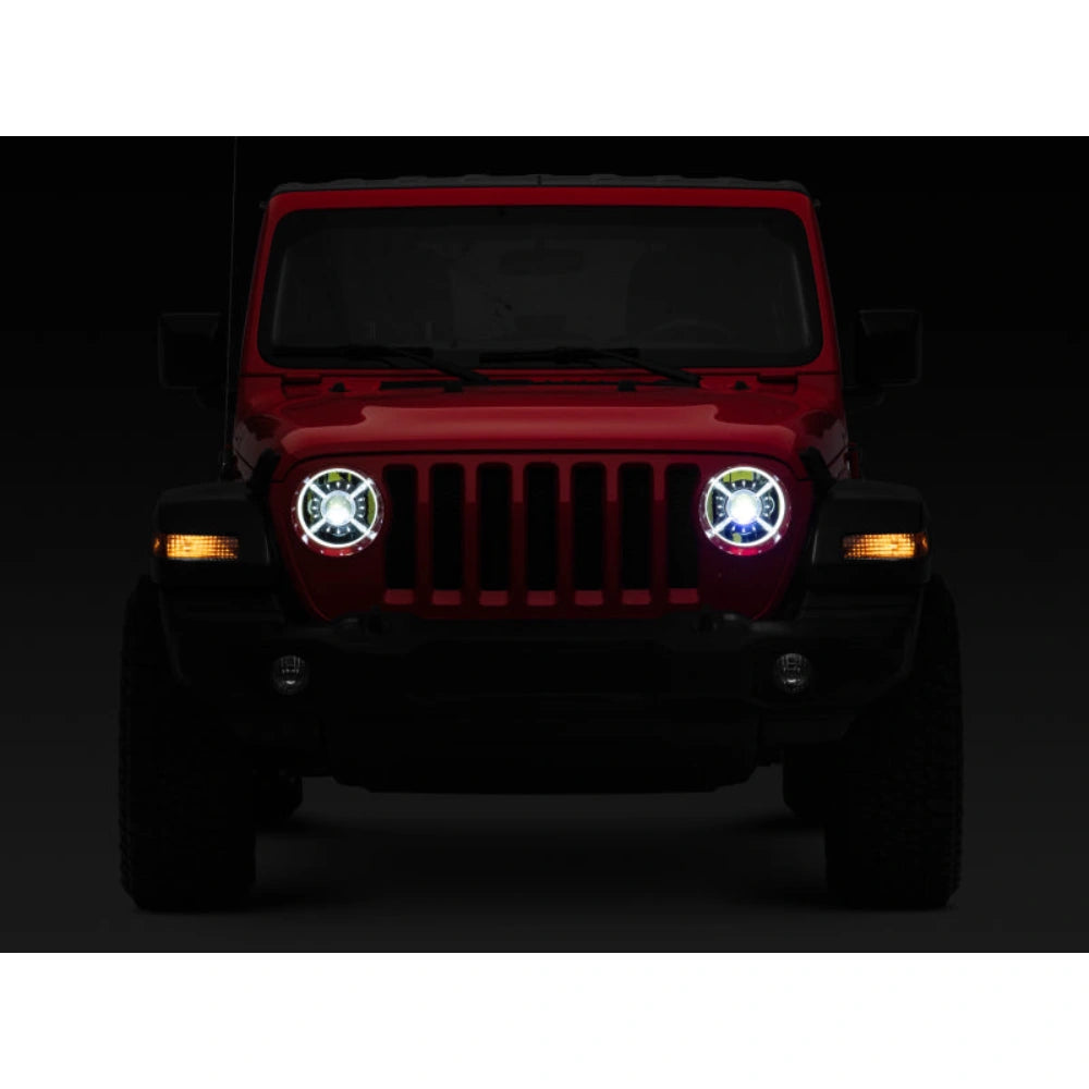 Raxiom 18-22 Jeep Wrangler JL/ JT 9-Inch LED Headlights w/ DRL and Halo- Black Housing (Clear Lens) - Raxiom J137646