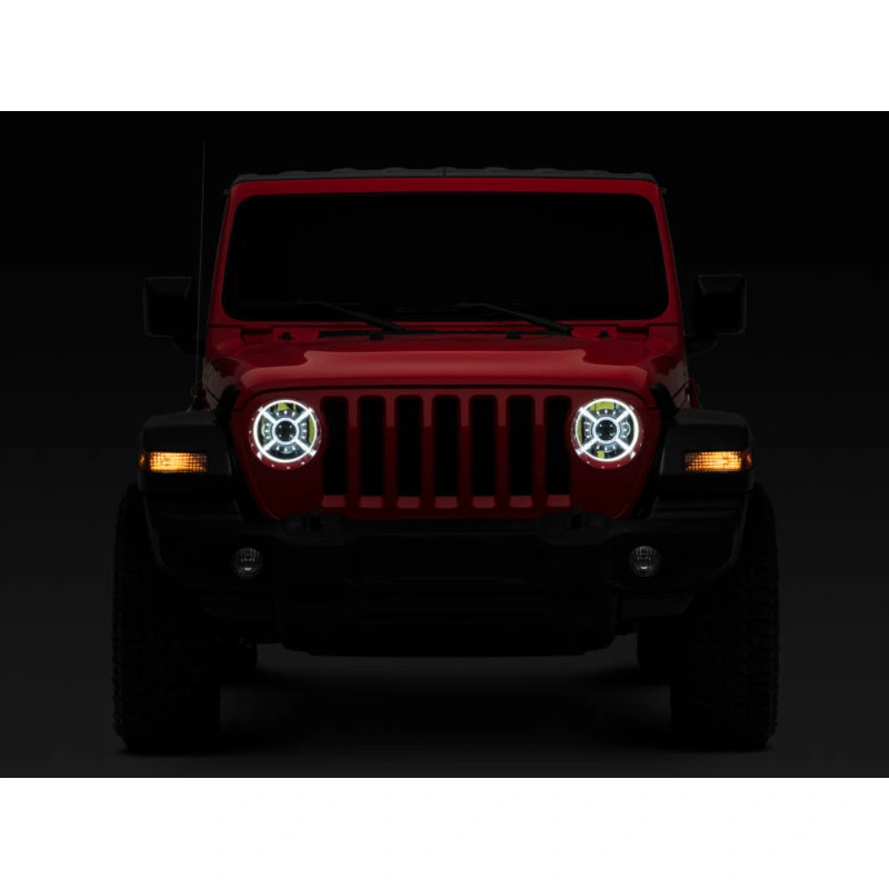 Raxiom 18-22 Jeep Wrangler JL/ JT 9-Inch LED Headlights w/ DRL and Halo- Black Housing (Clear Lens) - Raxiom J137646