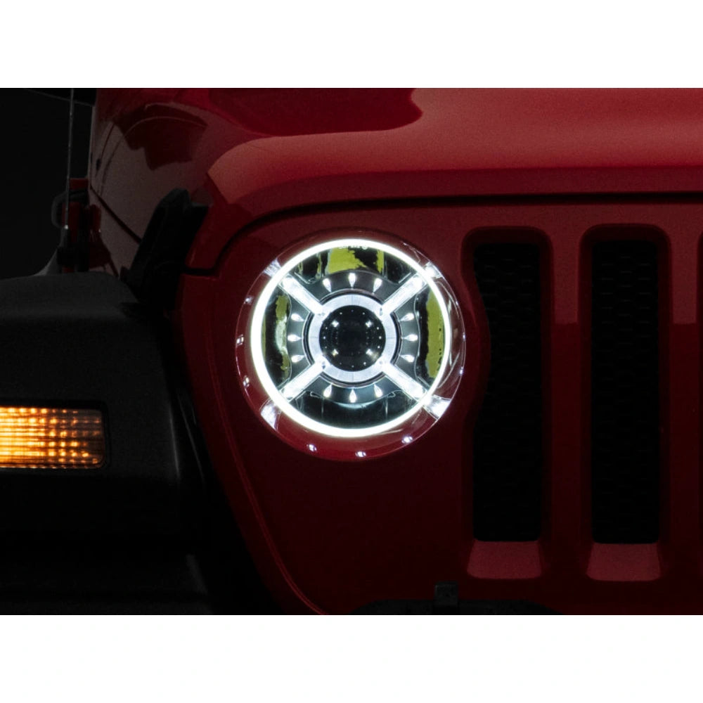 Raxiom 18-22 Jeep Wrangler JL/ JT 9-Inch LED Headlights w/ DRL and Halo- Black Housing (Clear Lens) - Raxiom J137646