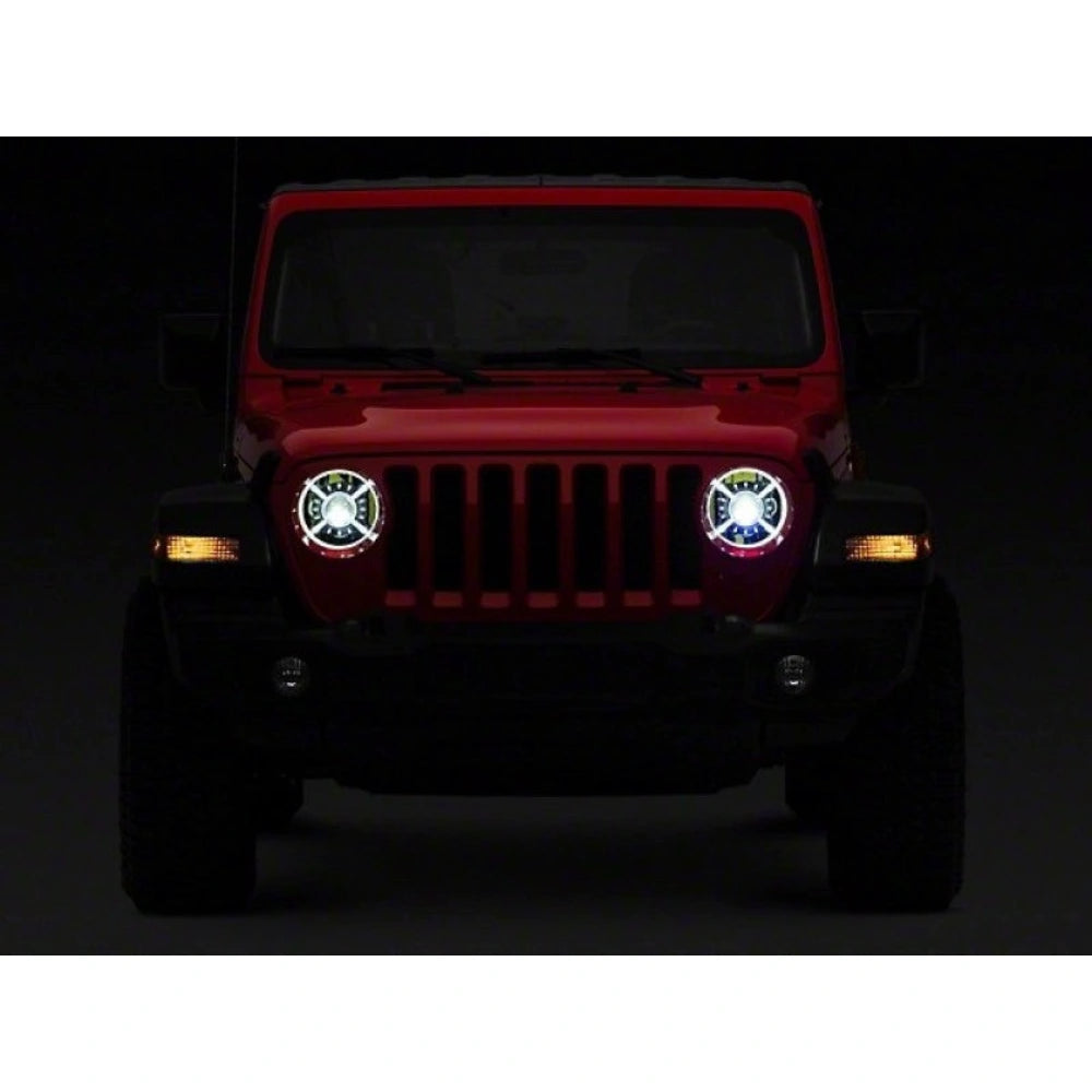 Raxiom 18-22 Jeep Wrangler JL/ JT 9-Inch LED Headlights w/ DRL and Halo- Black Housing (Clear Lens) - Raxiom J137646