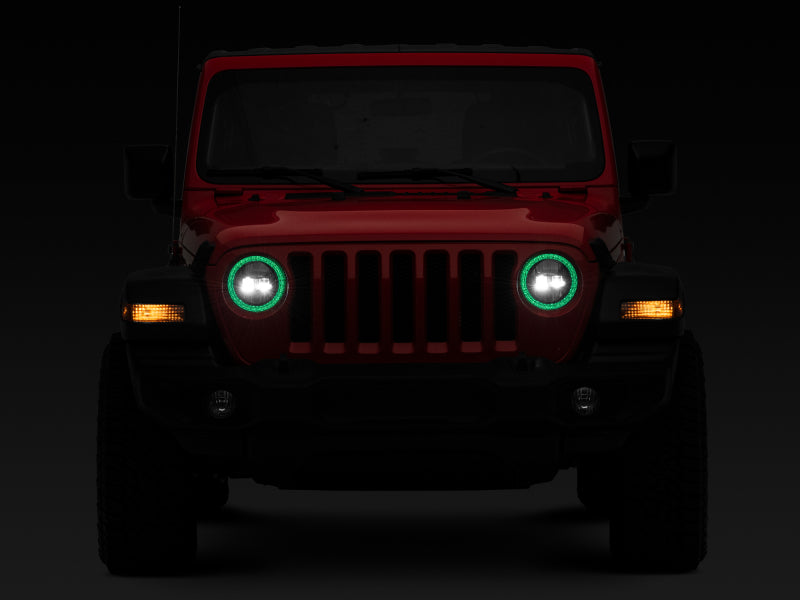 Raxiom 18-22 Jeep Wrangler JL/JT Axial 9-Inch LED Headlights w/RGB Halo- Blk Housing (Clear Lens)-Headlights-Raxiom-840179455382-