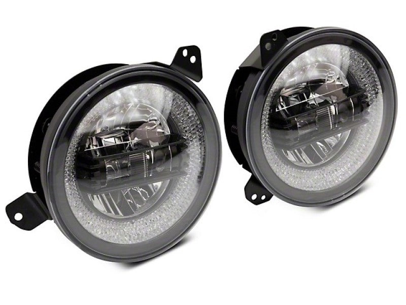 Raxiom 18-22 Jeep Wrangler JL/JT Axial 9-Inch LED Headlights w/RGB Halo- Blk Housing (Clear Lens)-Headlights-Raxiom-840179455382-