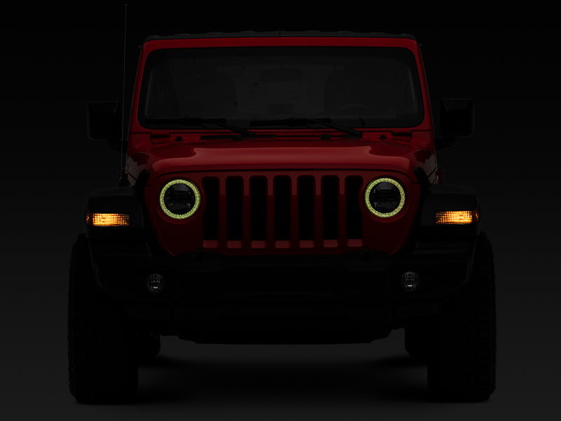 Raxiom 18-22 Jeep Wrangler JL/JT Axial 9-Inch LED Headlights w/RGB Halo- Blk Housing (Clear Lens)-Headlights-Raxiom-840179455382-