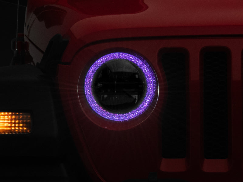 Raxiom 18-22 Jeep Wrangler JL/JT Axial 9-Inch LED Headlights w/RGB Halo- Blk Housing (Clear Lens)-Headlights-Raxiom-840179455382-