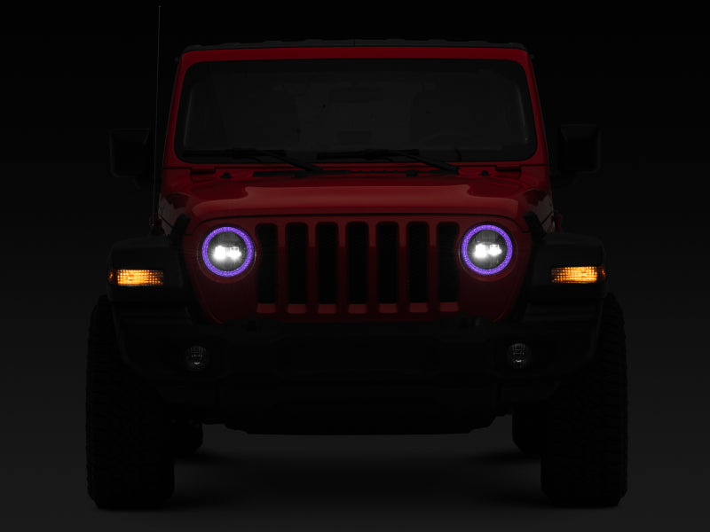 Raxiom 18-22 Jeep Wrangler JL/JT Axial 9-Inch LED Headlights w/RGB Halo- Blk Housing (Clear Lens)-Headlights-Raxiom-840179455382-