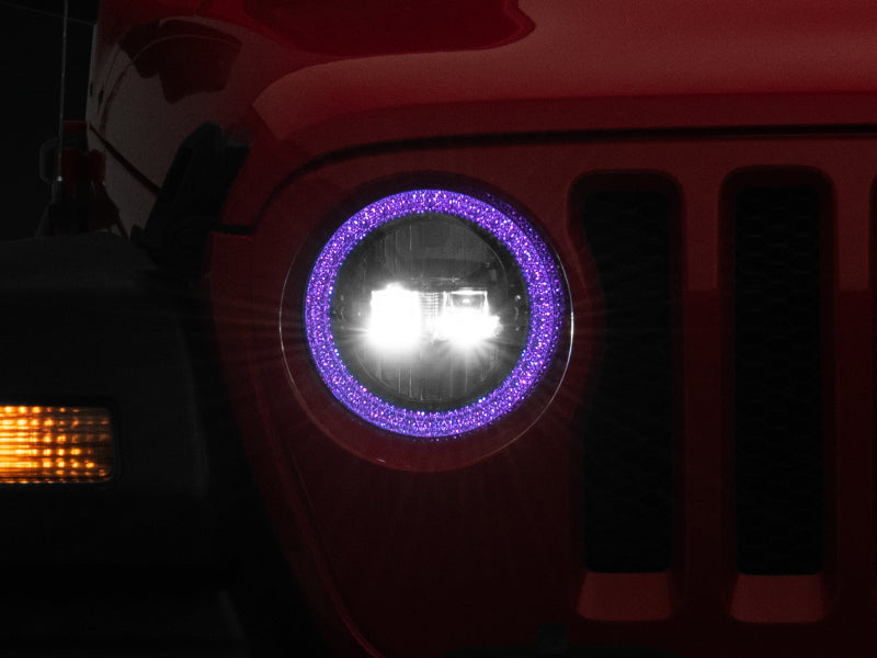 Raxiom 18-22 Jeep Wrangler JL/JT Axial 9-Inch LED Headlights w/RGB Halo- Blk Housing (Clear Lens)-Headlights-Raxiom-840179455382-