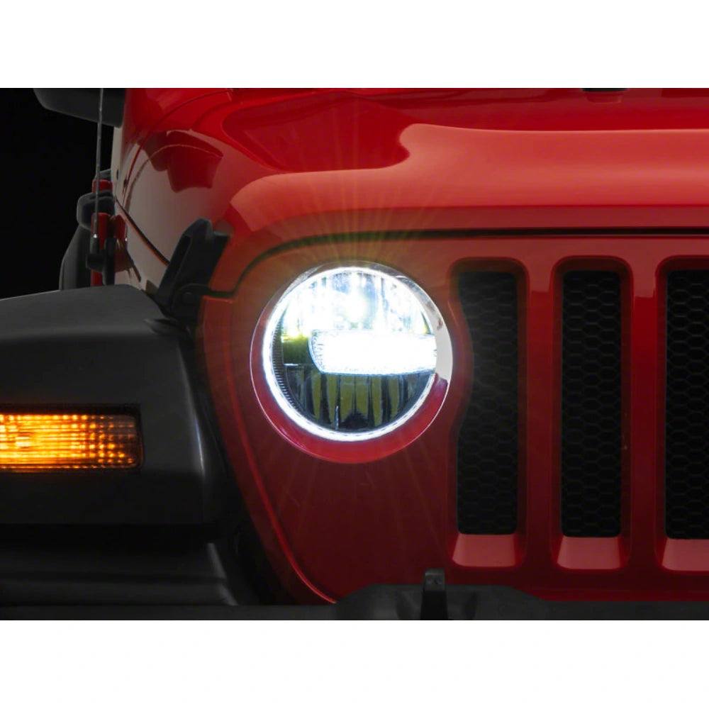 Raxiom 18-23 Jeep Wrangler JL Axial Series 9-In LED Headlights- Black Housing (Clear Lens) - Raxiom J164371