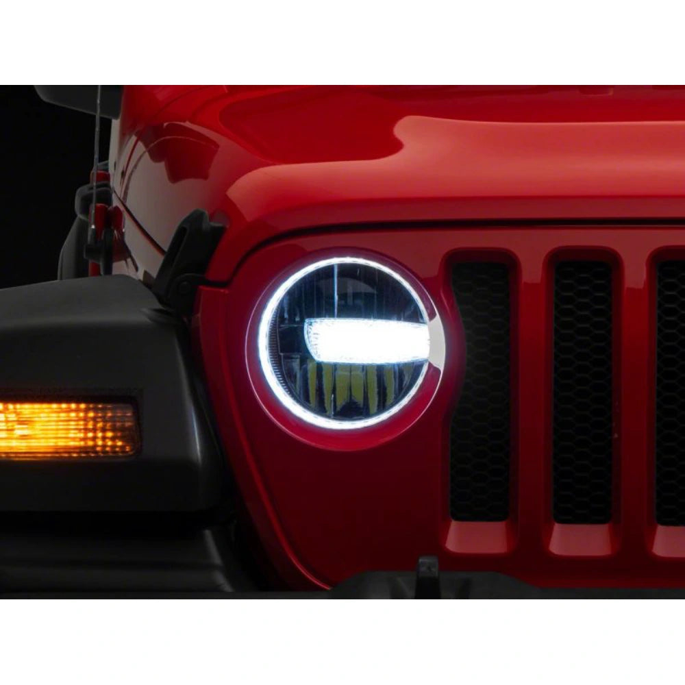 Raxiom 18-23 Jeep Wrangler JL Axial Series 9-In LED Headlights- Black Housing (Clear Lens) - Raxiom J164371