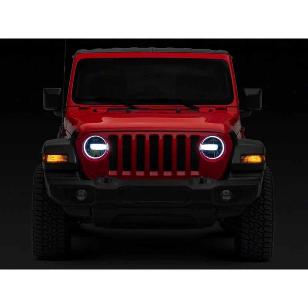 Raxiom 18-23 Jeep Wrangler JL Axial Series 9-In LED Headlights- Black Housing (Clear Lens) - Raxiom J164371