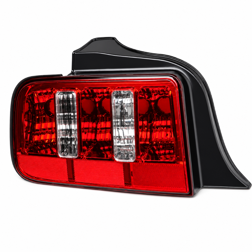 Raxiom 49123 Coyote tail lights for 2005-2009 Ford Mustang with chrome housing and red clear lens