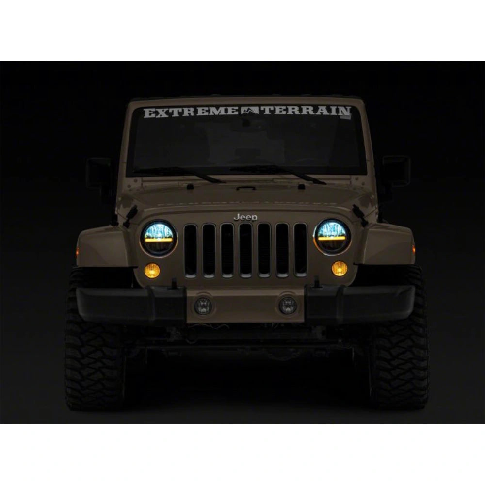 Raxiom 97-18 Jeep Wrangler TJ & JK Axial 7-In LED Headlights w/ DRL - Black Housing (Clear Lens) - Raxiom J143372