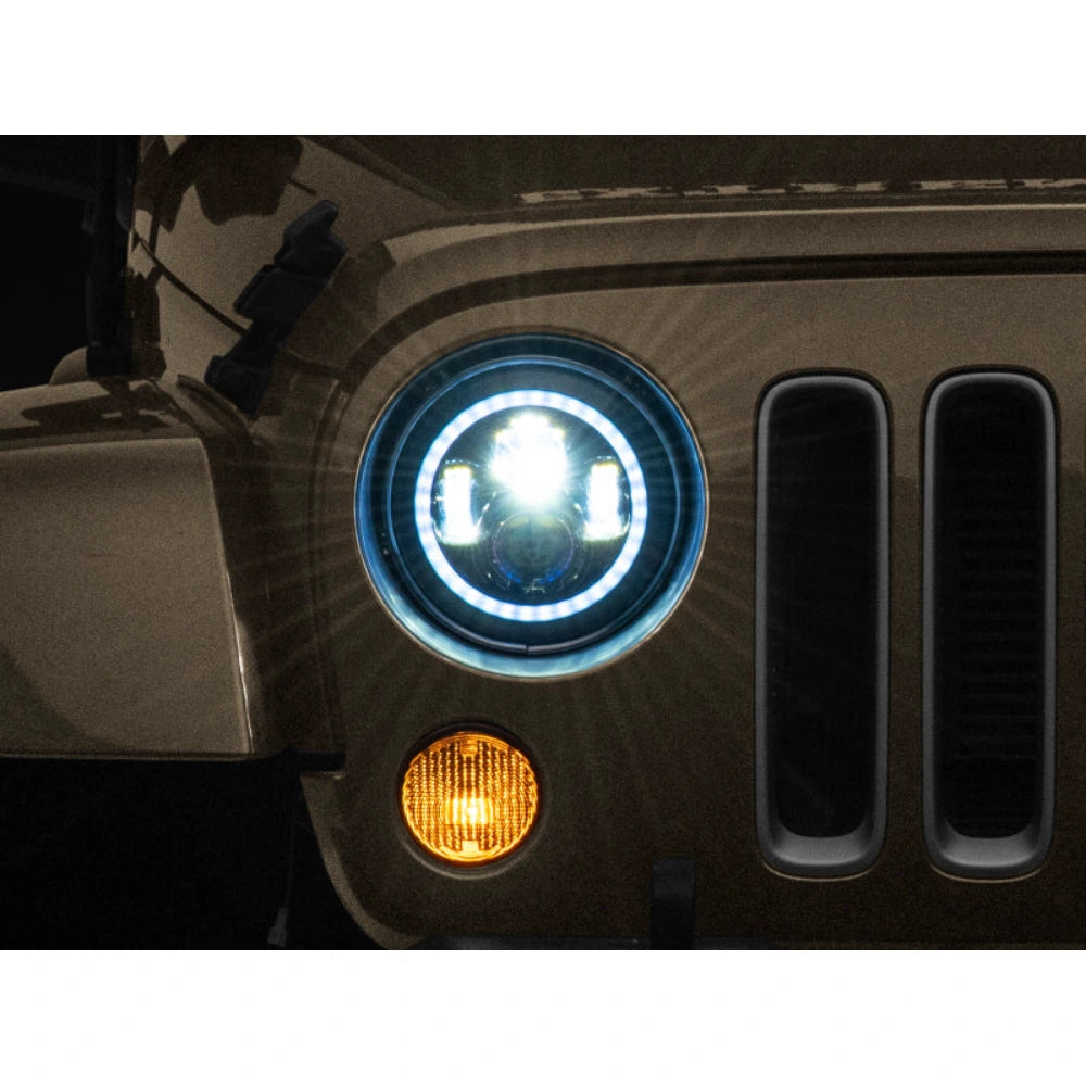 Raxiom 97-18 Jeep Wrangler TJ/JK Axial 7-Inch LED Headlights w/RGB Halo- Black Housing (Clear Lens) - Raxiom J142665