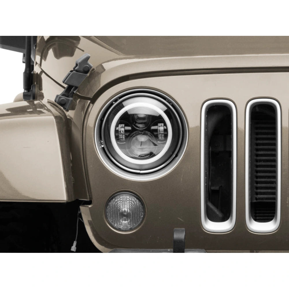 Raxiom 97-18 Jeep Wrangler TJ/JK Axial 7-Inch LED Headlights w/RGB Halo- Black Housing (Clear Lens) - Raxiom J142665