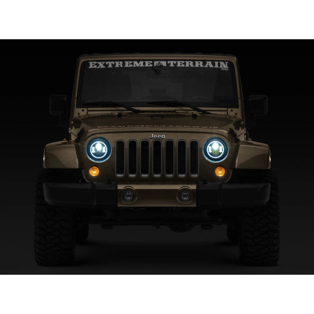 Raxiom 97-18 Jeep Wrangler TJ/JK Axial 7-Inch LED Headlights w/RGB Halo- Black Housing (Clear Lens) - Raxiom J142665