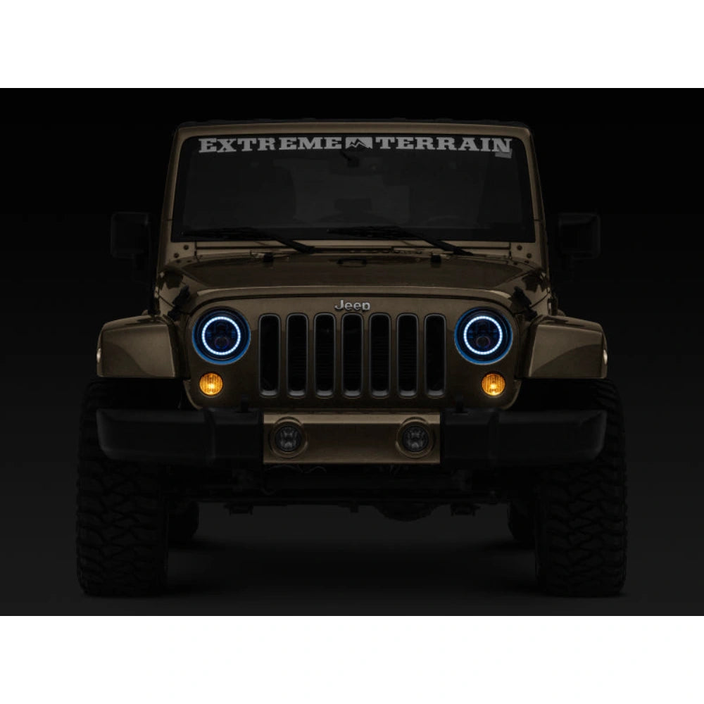 Raxiom 97-18 Jeep Wrangler TJ/JK Axial 7-Inch LED Headlights w/RGB Halo- Black Housing (Clear Lens) - Raxiom J142665