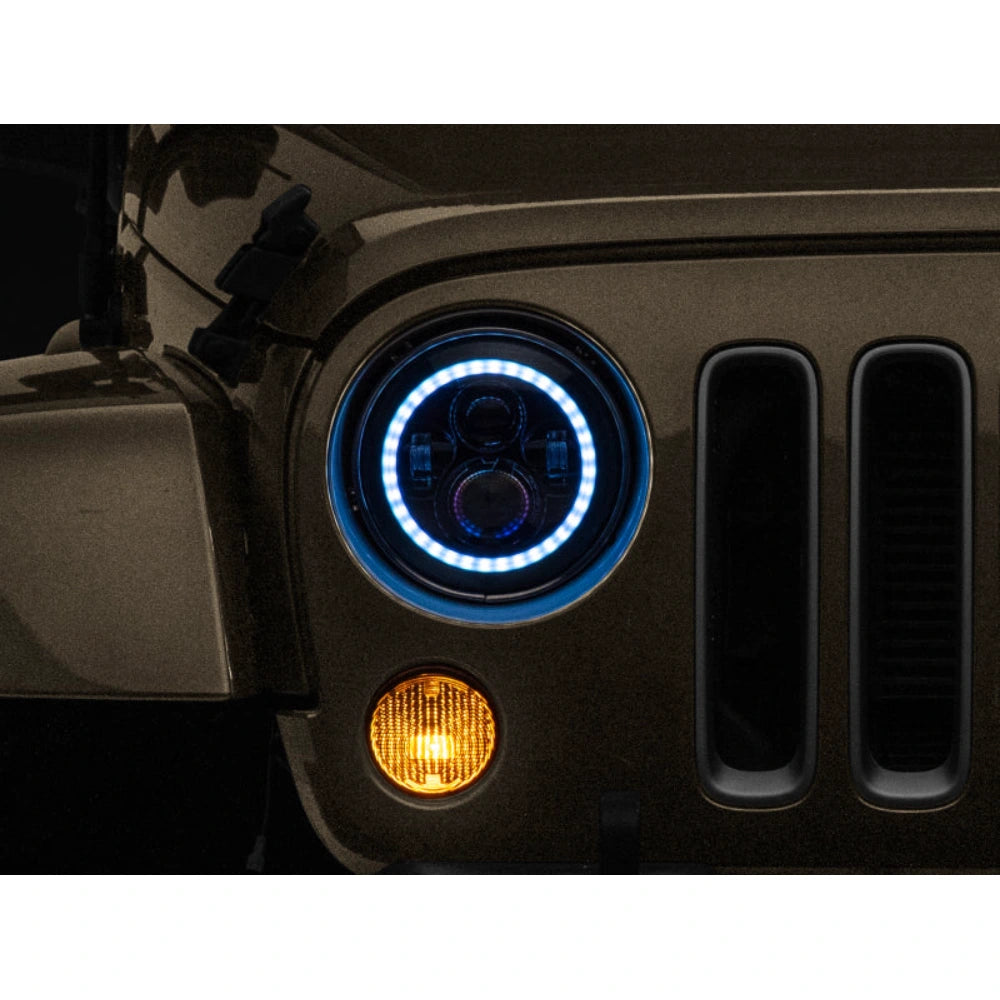 Raxiom 97-18 Jeep Wrangler TJ/JK Axial 7-Inch LED Headlights w/RGB Halo- Black Housing (Clear Lens) - Raxiom J142665