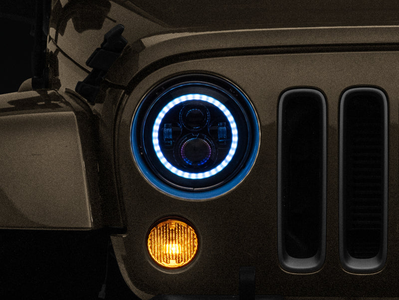 Raxiom Raxiom 97-18 Jeep Wrangler TJ/JK Axial 7-Inch LED Headlights w/RGB Halo- Black Housing (Clear Lens)