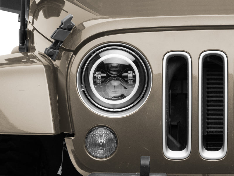 Raxiom Raxiom 97-18 Jeep Wrangler TJ/JK Axial 7-Inch LED Headlights w/RGB Halo- Black Housing (Clear Lens)
