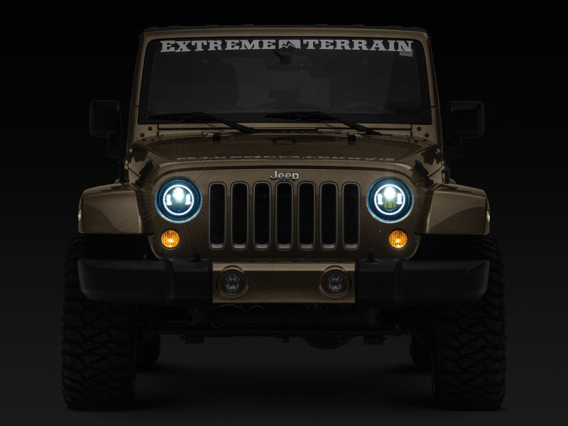 Raxiom Raxiom 97-18 Jeep Wrangler TJ/JK Axial 7-Inch LED Headlights w/RGB Halo- Black Housing (Clear Lens)