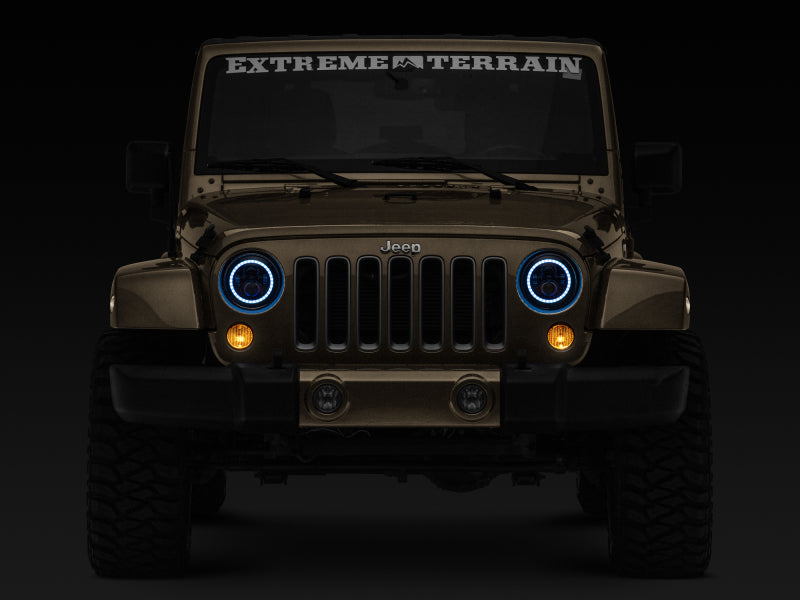 Raxiom Raxiom 97-18 Jeep Wrangler TJ/JK Axial 7-Inch LED Headlights w/RGB Halo- Black Housing (Clear Lens)