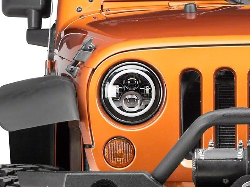 Raxiom 97-18 Jeep Wrangler TJ/JK Axial Halo Headlights w/ DRL Amber Signals- Blk Hsng (Clear Lens) - Black Ops Auto Works
