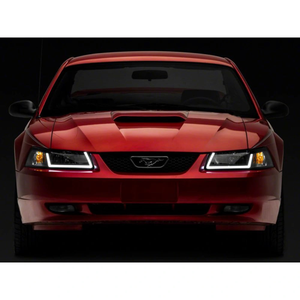 Raxiom 99-04 Ford Mustang Axial Series Headlights w/ LED Bar- Black Housing (Clear Lens) - Raxiom 422712