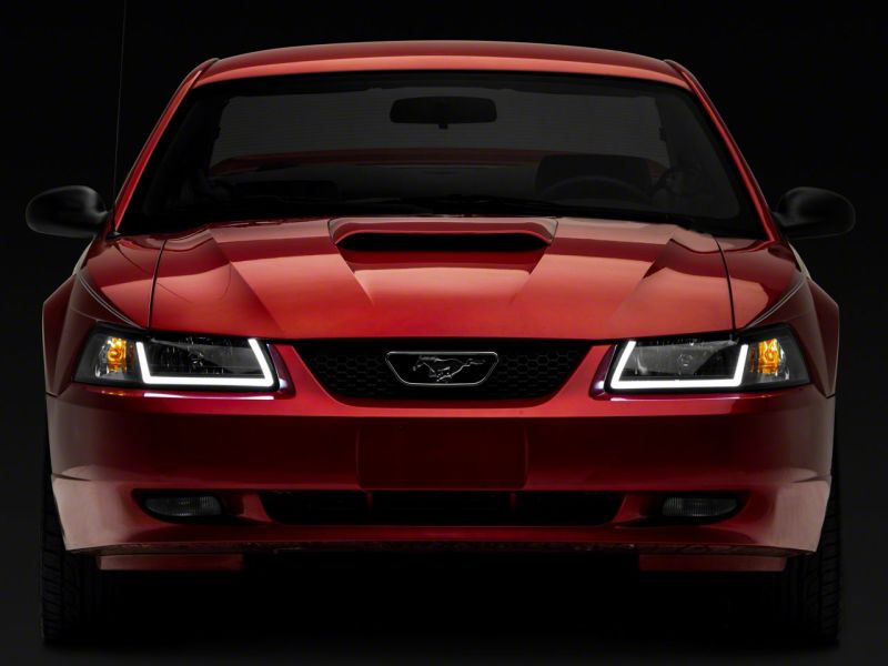Raxiom Raxiom 99-04 Ford Mustang Axial Series Headlights w/ LED Bar- Black Housing (Clear Lens)