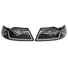 Load image into Gallery viewer, Raxiom Raxiom 99-04 Ford Mustang Axial Series Headlights w/ Sequential LED Bar- Black Housing (Clear Lens)