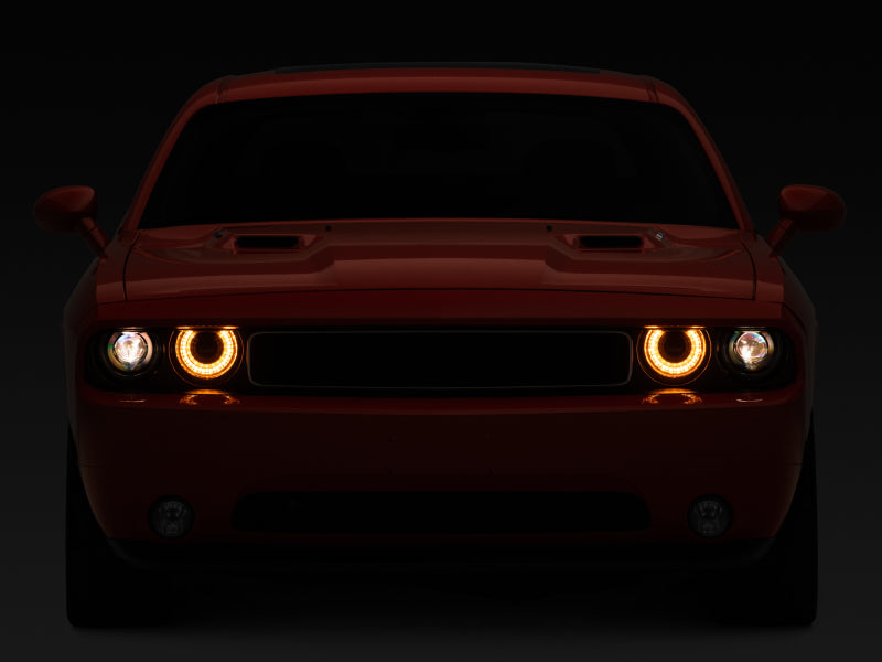 Raxiom 08-14 Dodge Challenger Halo Projctr Headlights w/Sequential Turn Signals-Blk Hsng(Clear Lens) - Raxiom CH3761