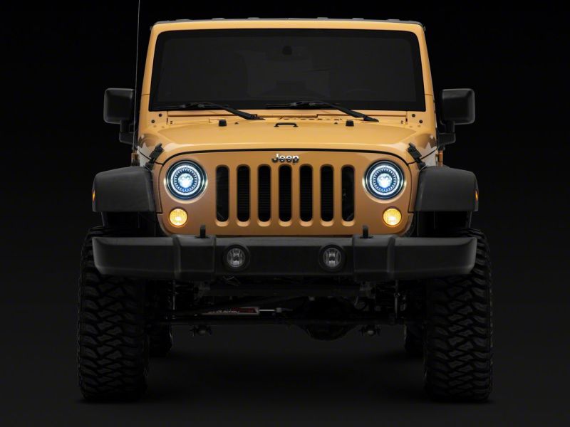 Raxiom 07-18 Jeep Wrangler JK Axial Series 7-In Dragon Eye LED Headlights- Blk Housing (Clear Lens) - Raxiom J167194