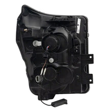 Load image into Gallery viewer, Rear of a single Raxiom Super Duty headlight assembly showing the black housing, bulb covers and wiring pigtail