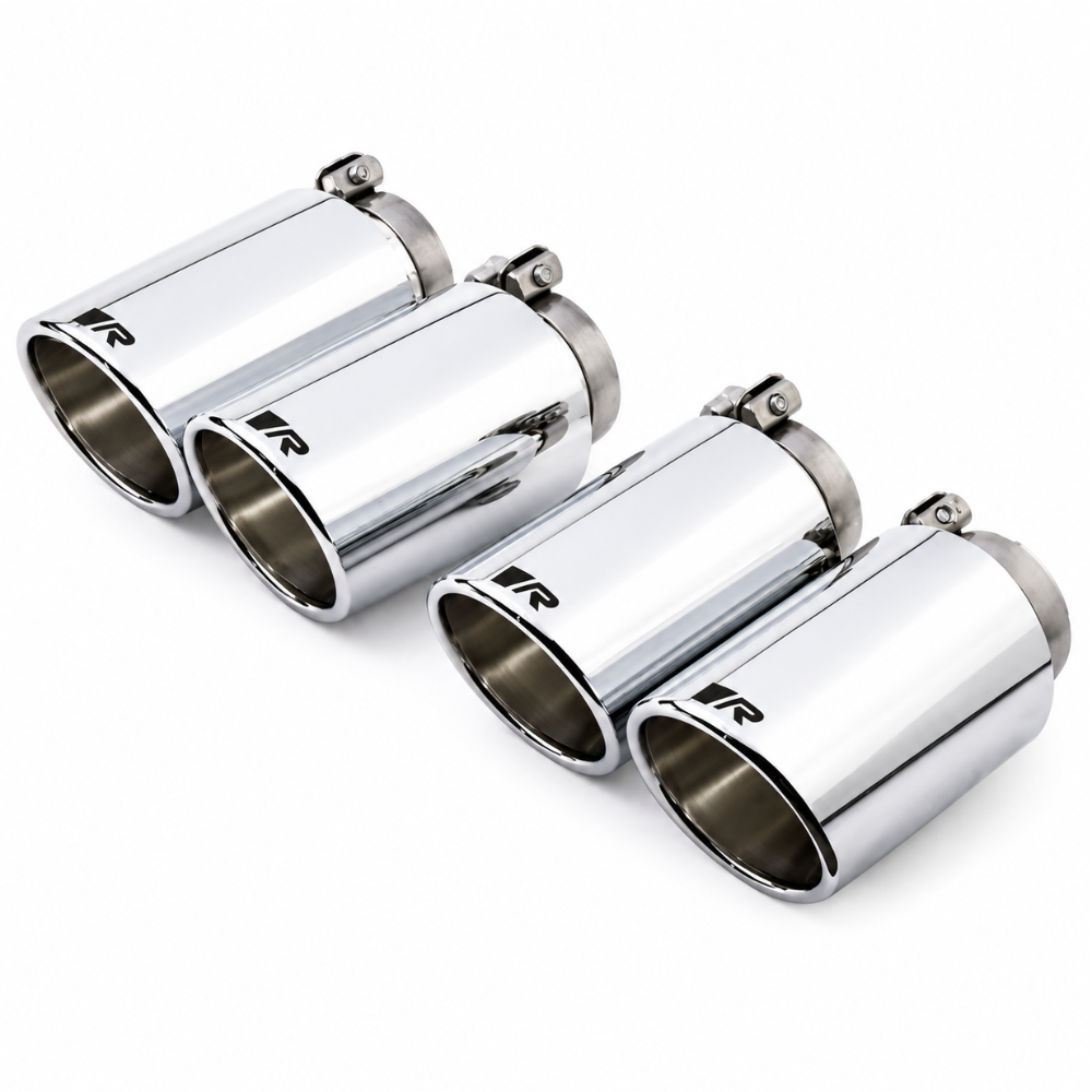 Remus 102mm angled chrome quad tip tail pipe set with rolled edge finish