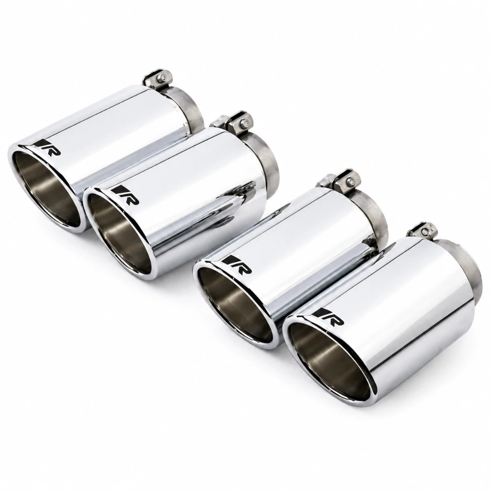 Remus Stainless Steel 102mm Angled Rolled Edge Chrome Tail Pipe Set (Quad Tips) - REMUS part 0046 70SR