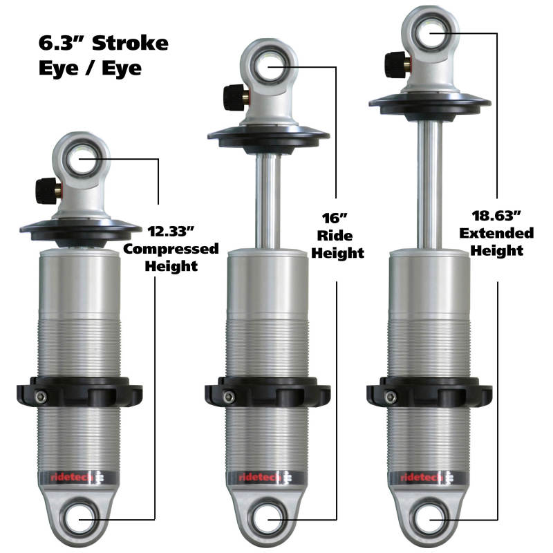 Ridetech 24169901 Universal HQ Series coil-over shock, 6.3" stroke, 1.7" eye mount, anodized (each)