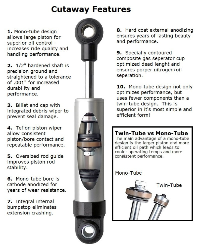 Ridetech 22149845 Front HQ Series aluminum shock, 4.75" stroke, stud/eye